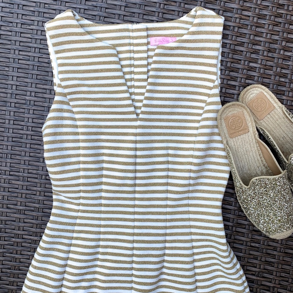 Lilly Pulitzer Brielle Metallic Gold Striped Dress - Picture 2 of 8